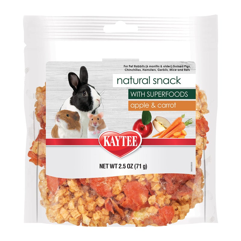 Kaytee Natural Snack with Superfoods For Pet Guinea Pigs, Rabbits, Hamsters, and Other Small Animals, Apple & Carrot, 2.5 Ounces - Image 1