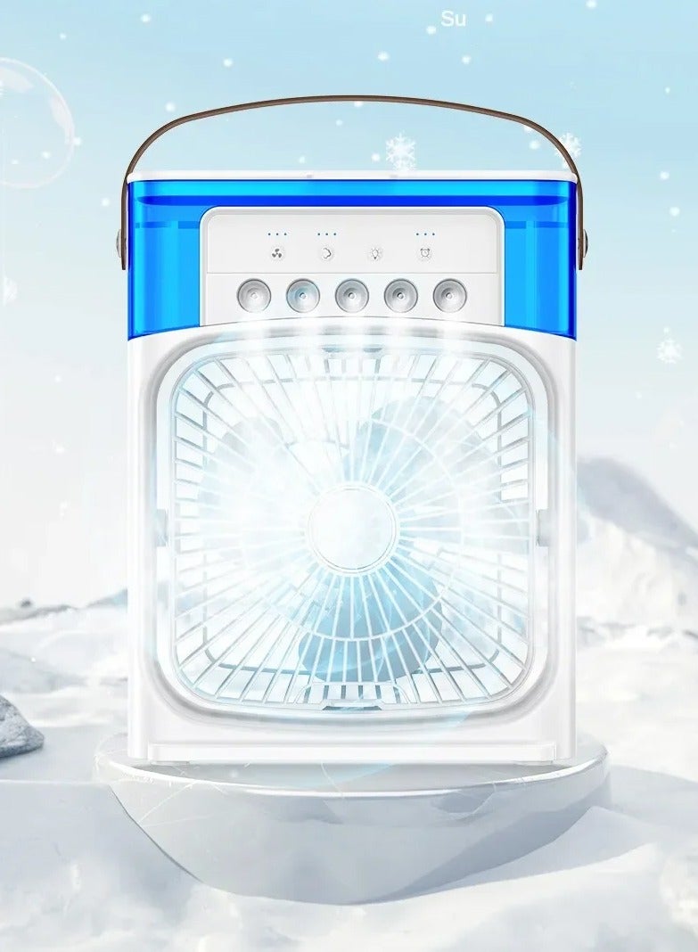 DubaiGallery مروحة تكييف هواء محمولة، مبرد هواء تبخيري صغير شخصي مع محول تيار متردد، مرطب هواء بارد لسطح المكتب مع إضاءة LED بـ 7 ألوان، مؤقت 1/2/3 ساعات، 3 سرعات و3 رذاذ للغرفة والمكتب والمنزل والسفر - Image 2