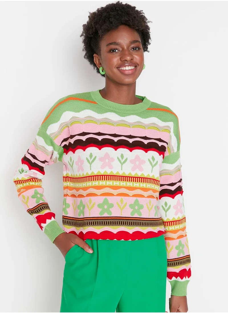 trendyol Crew Neck Printed Sweater