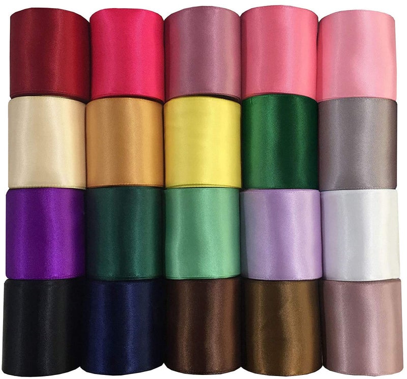 DIY Crafts Pack of 20 Pcs, 2" inch Ribbon, Polyester Ribbon for Floral Arrangement, Bouquet, and Big DIY Artwork Projects | No Fading Woven Ribbon Double(Pack of 20 Pcs, 2" inch Ribbon) - Image 1