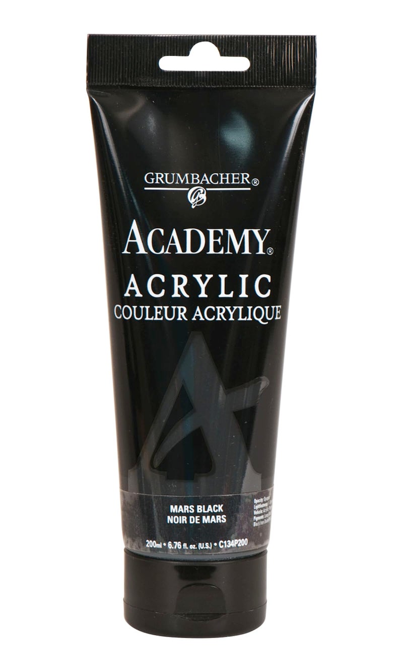 Grumbacher Academy Acrylic Paint, Gloss, 200ml/6.8 oz. Plastic Tube, Mars Black (C134P200) - Image 1