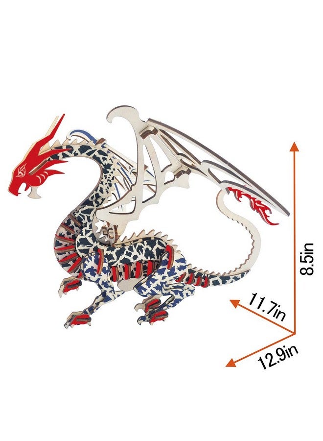 3D Wooden Puzzles Laser Engraving Diy Safe Assembly Constructor Kit Toy For Teens And Adults World Animal Mechanical 3D Models For Selfassembly (G1 Flying Dragon) - Image 3