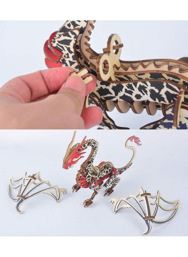 3D Wooden Puzzles Laser Engraving Diy Safe Assembly Constructor Kit Toy For Teens And Adults World Animal Mechanical 3D Models For Selfassembly (G1 Flying Dragon) - Image 4