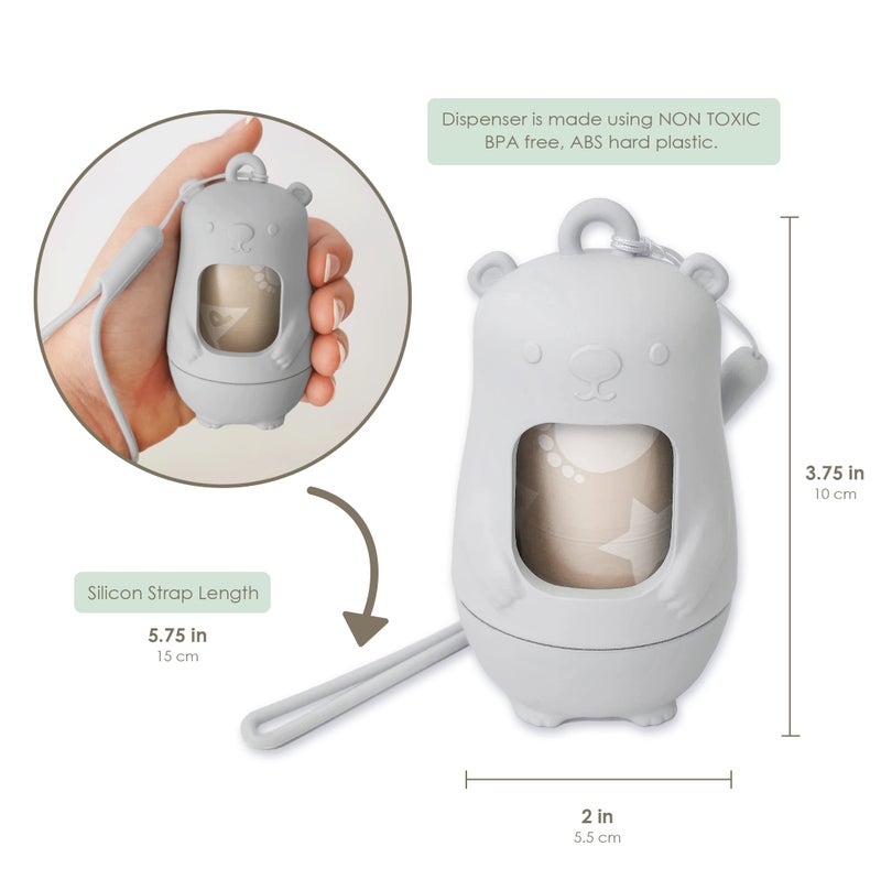 moodie Teddy Bear Diaper Bag Dispenser | Trash Bags on the Go w/Silicone Strap | 15 Unscented Baby Poop Bags per Roll | Disposable Diaper Waste Bags (Cloudy Grey) - Image 2