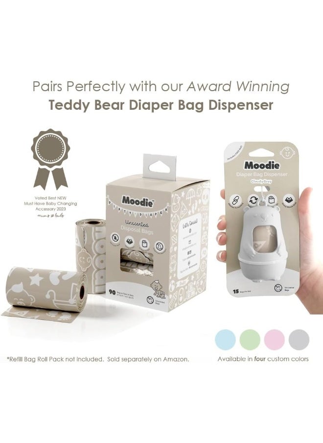 moodie Moodie NEW Teddy Bear Diaper Bag Dispenser | Diaper Bag on the Go Dispenser w/Silicon Strap | 15 UNSCENTED Diaper Disposal Bags per Roll | Diaper bag essential items (CLOUDY GREY)  - Image 5