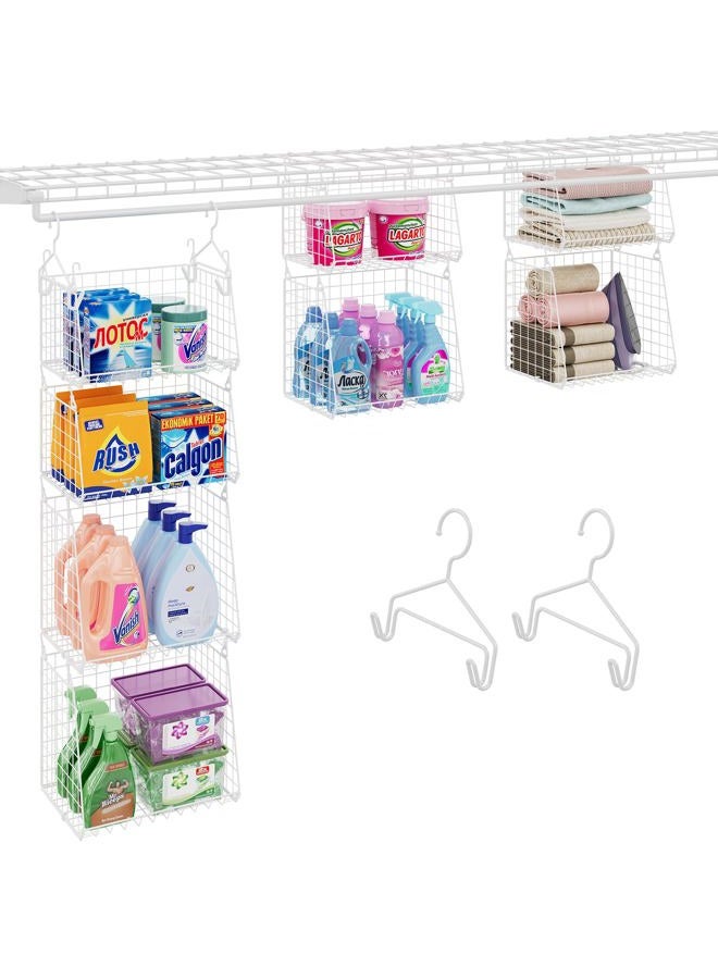 Sonyabecca 4-Tier Hanging Laundry Room Organizer: Foldable Wire Shelf Basket with 2 Large Hooks 1.65" & 360°Rotating Hooks – Space-Saving Laundry Storage Basket, for Wardrobe Closet Storage, White Patent - Image 1