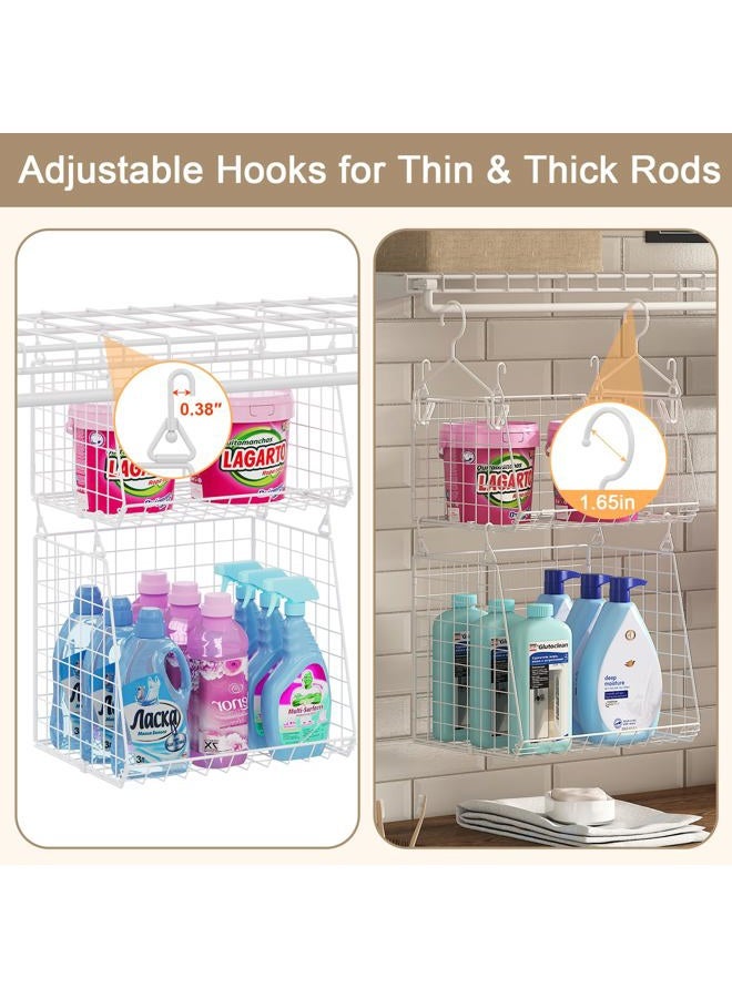 Sonyabecca 4-Tier Hanging Laundry Room Organizer: Foldable Wire Shelf Basket with 2 Large Hooks 1.65" & 360°Rotating Hooks – Space-Saving Laundry Storage Basket, for Wardrobe Closet Storage, White Patent - Image 2