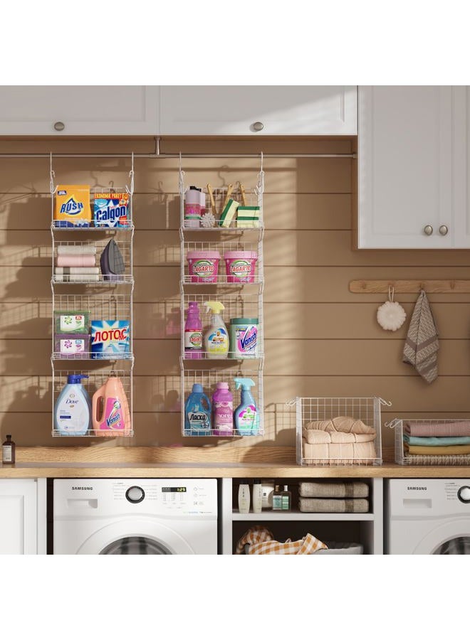 Sonyabecca 4-Tier Hanging Laundry Room Organizer: Foldable Wire Shelf Basket with 2 Large Hooks 1.65" & 360°Rotating Hooks – Space-Saving Laundry Storage Basket, for Wardrobe Closet Storage, White Patent - Image 4