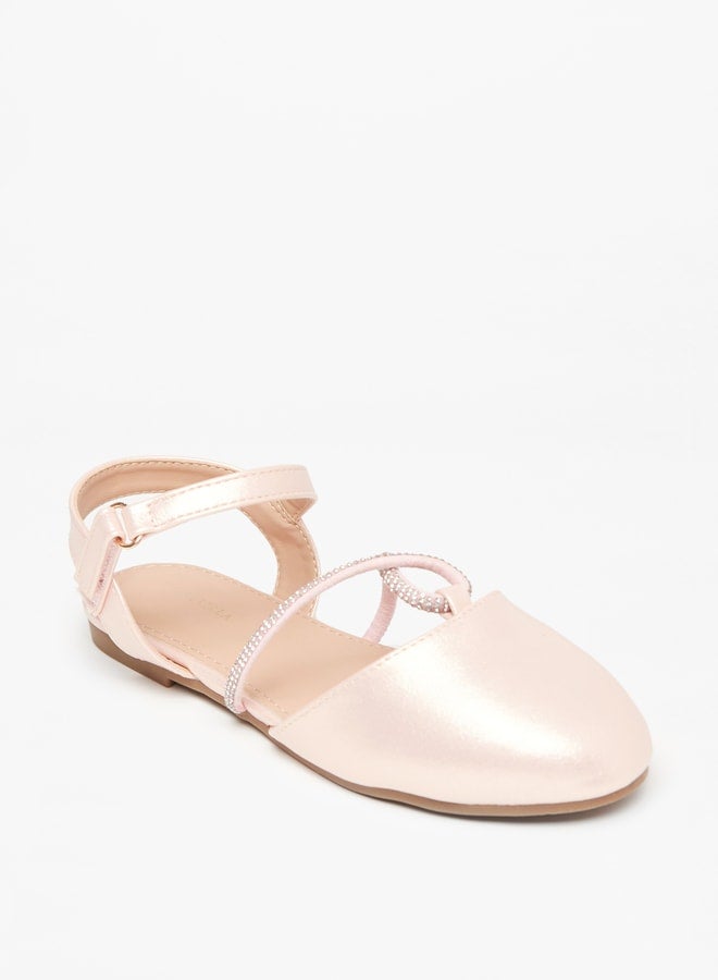 Girl's Embellished Ballerinas With Hook And Loop Closure Ramadan Collection