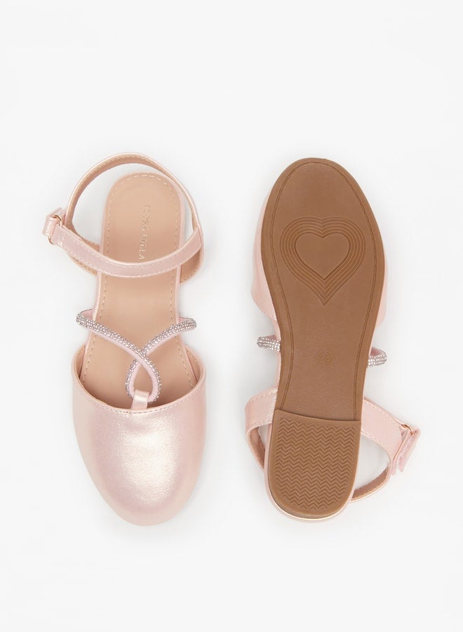 Girl's Embellished Ballerinas With Hook And Loop Closure Ramadan Collection