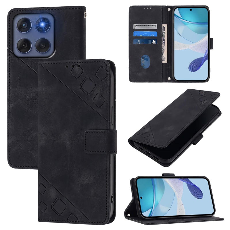 HuHa Case Cover For Motorola Edge 60 Fusion 5G Global Skin Feel Embossed Leather Phone Case(Black) - Image 1