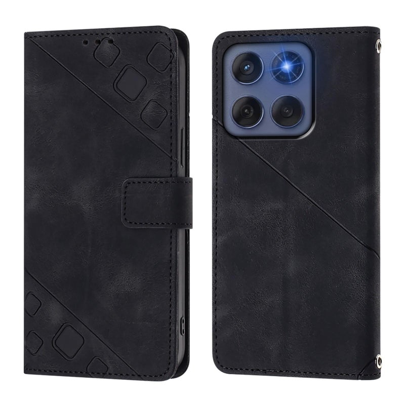 HuHa Case Cover For Motorola Edge 60 Fusion 5G Global Skin Feel Embossed Leather Phone Case(Black) - Image 2