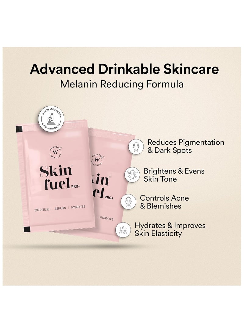 WELLBEING NUTRITION Skin Fuel Pro+|Glutathione,Vit C & E,Vollagen & PhytoCellTec|Reduces Pigmentation & Dark Spots|Skin Whitening|Anti-aging|Strawberry Flavour,28 Servings,Sachet,1 count - Image 2