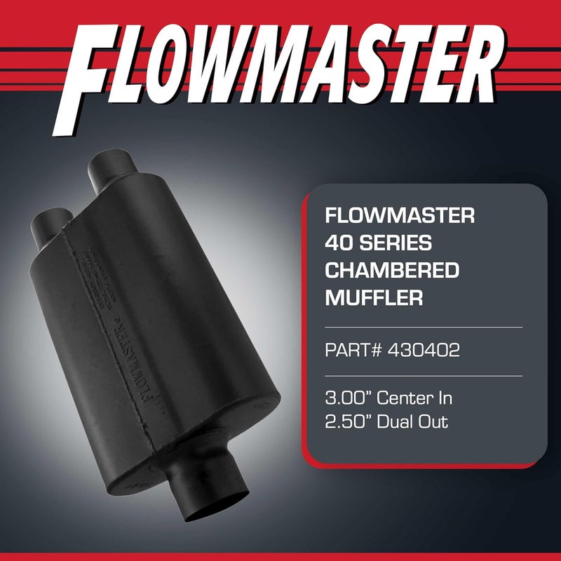 FLOWMASTER 40 Series Original Chambered Muffler – 3.00” Center In / 2.50” Dual Out – Aggressive Sound – 16-Gauge Aluminized Steel – For Muscle Cars, Street Rods, Trucks, SUVs & Strip Builds (430402) - Image 2