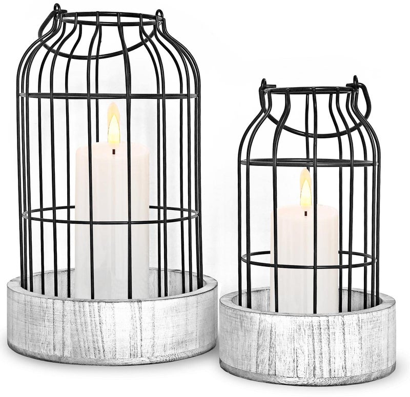 فوانيس ليفلاب الحديثة لتزيين المزرعة - زينة منزلية ريفية مصقولة - فوانيس معدنية سلكية - حامل شموع زخرفي لغرفة المعيشة ومدفأة الحمام وزينة عيد الحب