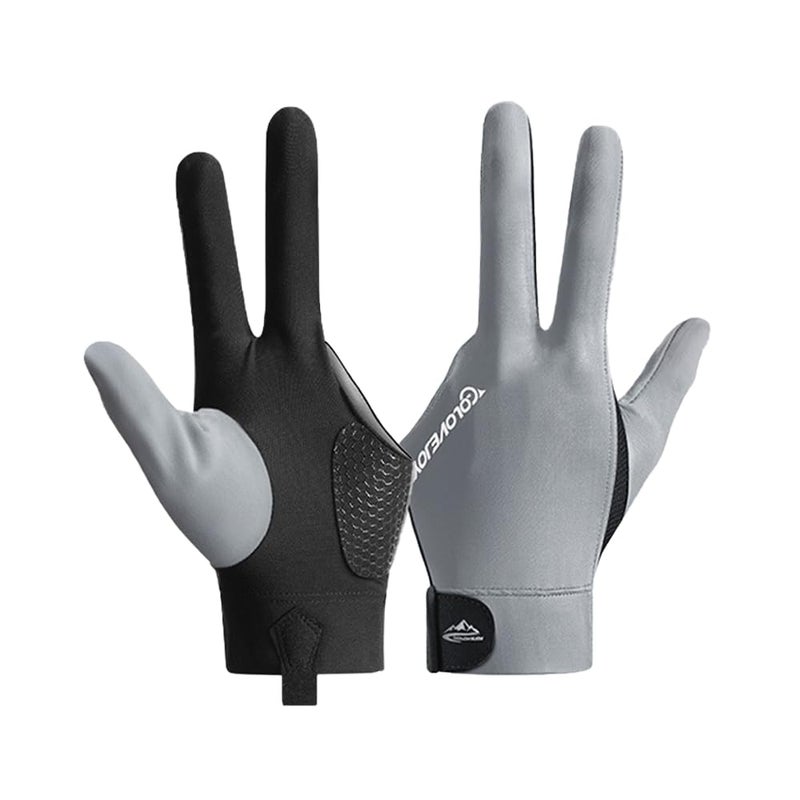 Wnddle Pool Glove Left Hand, Billiard Pool Gloves for Left Hand 3 Finger, Snooker Cue Sport Glove Popular, Billiards Glove, Sizes for Men & Women (Grey) - Image 1