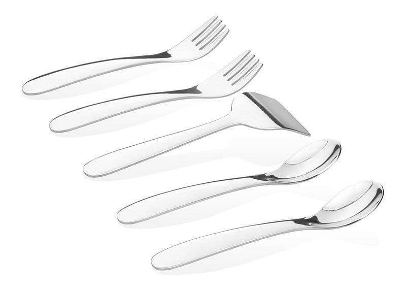 Kiddobloom Baby Stainless Steel Utensil Set Education series Stainless 304 188 5pc Set 2 Spoons 2 Forks 1 Baby Butter SpreaderFood Pusher Suitable for Baby FeedingWeaning Elegant Gift