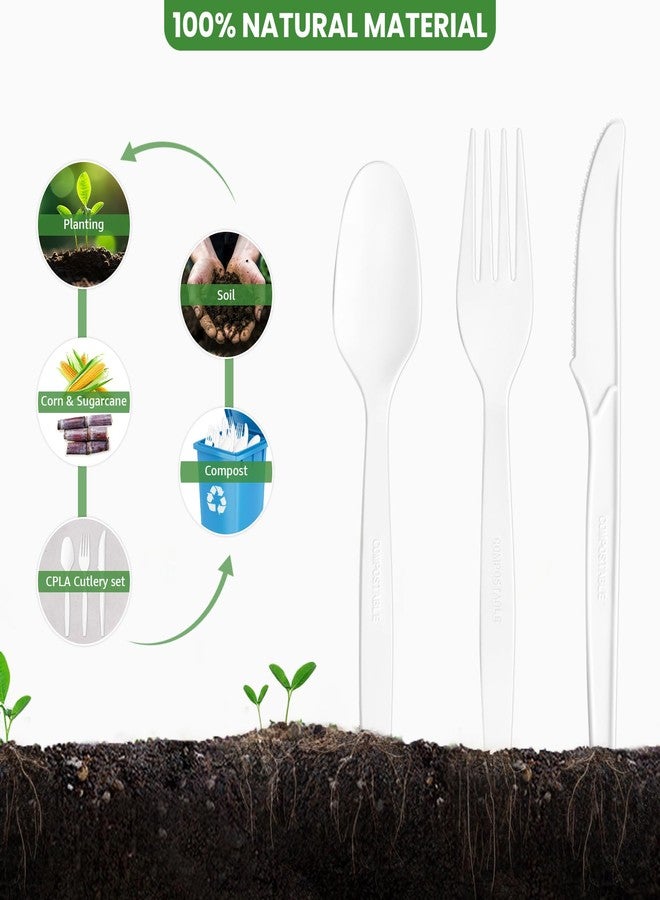 Biocean Extra Heavyduty Compostable Cutlery Set - 190 Count Large Disposable Utensils No Plastic Forks Spoons Knives Biodegradable Fork Eco Friendly Silverware for Party,BBQ,Daily Use,Events,Picnic - Image 5