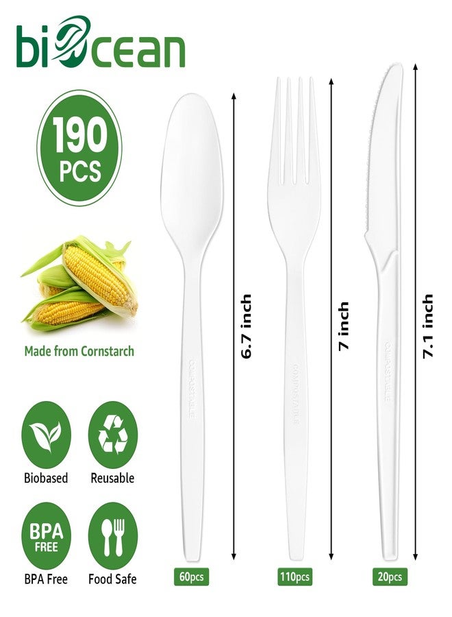 Biocean Extra Heavyduty Compostable Cutlery Set - 190 Count Large Disposable Utensils No Plastic Forks Spoons Knives Biodegradable Fork Eco Friendly Silverware for Party,BBQ,Daily Use,Events,Picnic - Image 3