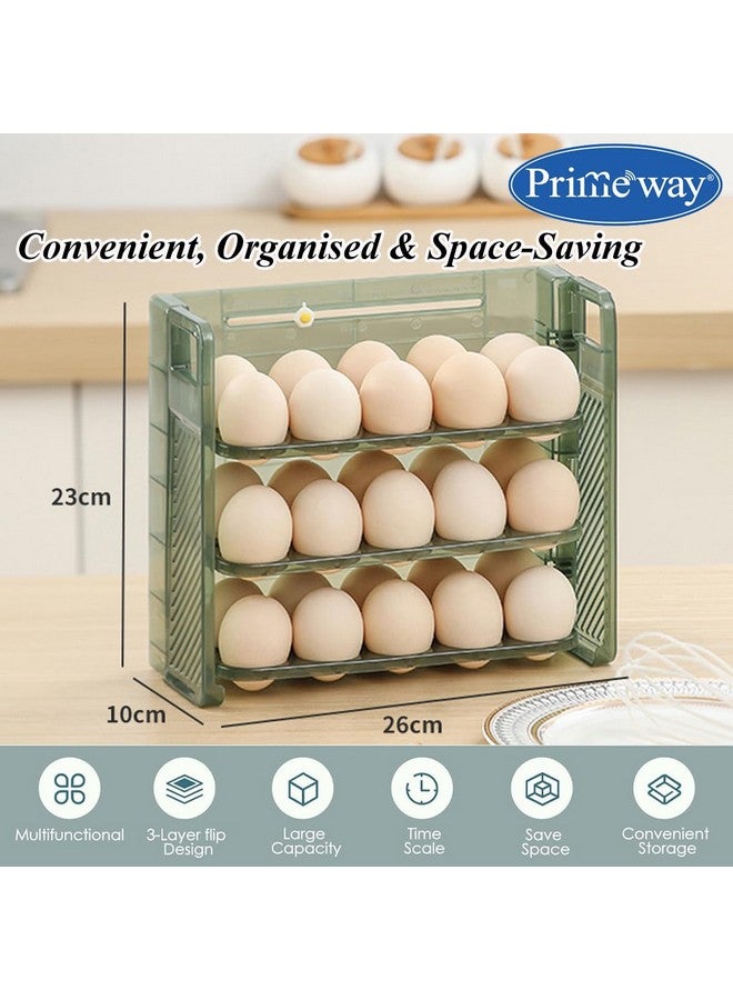 Primeway صينية تنظيم بيض بلاستيكية Primeway® لحفظ 30 بيضة مع مؤقت تاريخي | صندوق تخزين البيض | حاوية بيض للثلاجة | تصميم قابل للطي بـ 3 طبقات | حاملة بيض بـ 30 خلية للثلاجة - Image 2