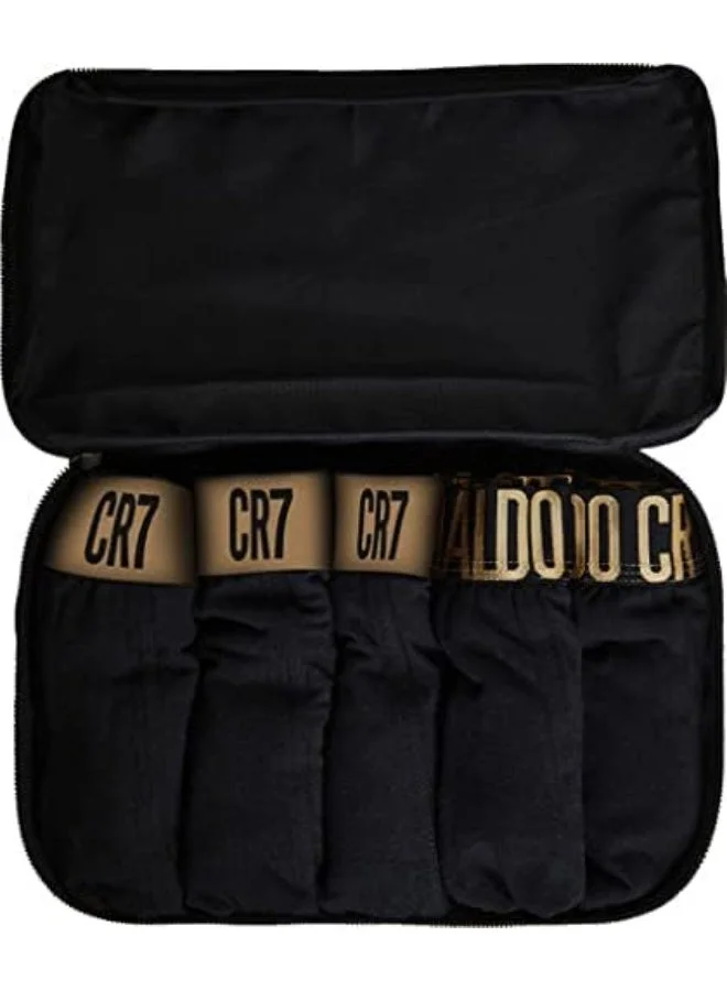 CR7  CR7 Men’s Premium Trunk Underwear 5-Pack with Travel Zip Bag – Black & Gold | Comfort Stretch Cotton | Stylish & Breathable Men’s Trunks for Men | Best Price UAE