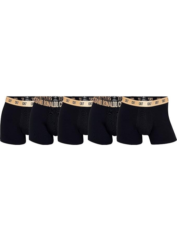 CR7 Men’s Premium Trunk Underwear 5-Pack with Travel Zip Bag – Black & Gold | Comfort Stretch Cotton | Stylish & Breathable Men’s Trunks - Image 1