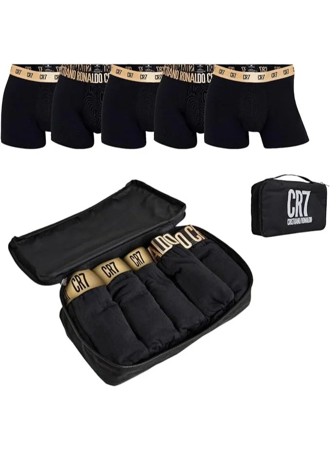 CR7 CR7 Men’s Premium Trunk Underwear 5-Pack with Travel Zip Bag – Black & Gold | Comfort Stretch Cotton | Stylish & Breathable Men’s Trunks