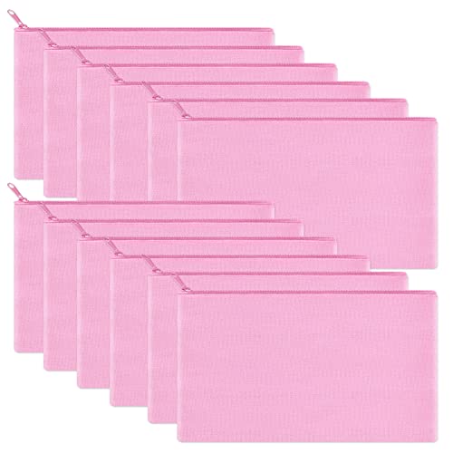 Sinzip 12 Pieces Cotton Canvas Makeup Bag Multipurpose Cosmetic Bag with Zipper Travel Toiletry Pouch Blank DIY Craft Bag Pink S - Image 1