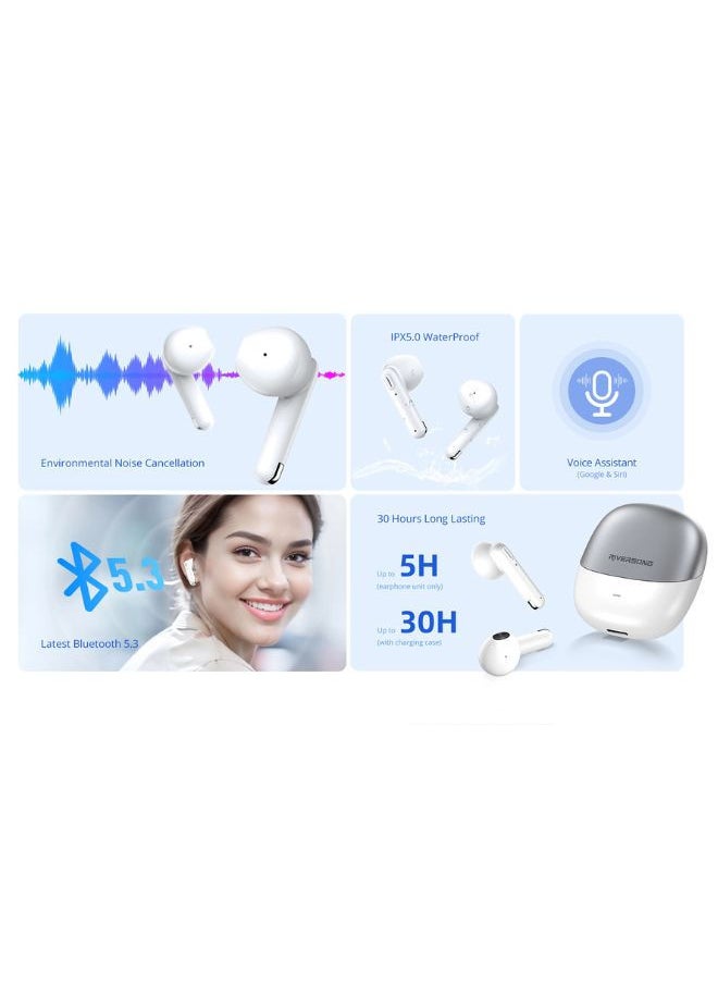 RIVERSONG - Airfly L1 True Wireless Earbuds, HD Stereo Sound, 30H Battery, ENC Noise Cancellation, IPX5 Waterproof, Voice Assistant , White - Image 1