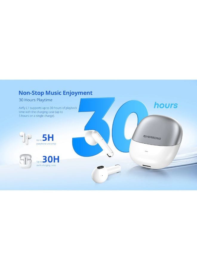 RIVERSONG - Airfly L1 True Wireless Earbuds, HD Stereo Sound, 30H Battery, ENC Noise Cancellation, IPX5 Waterproof, Voice Assistant , White - Image 1
