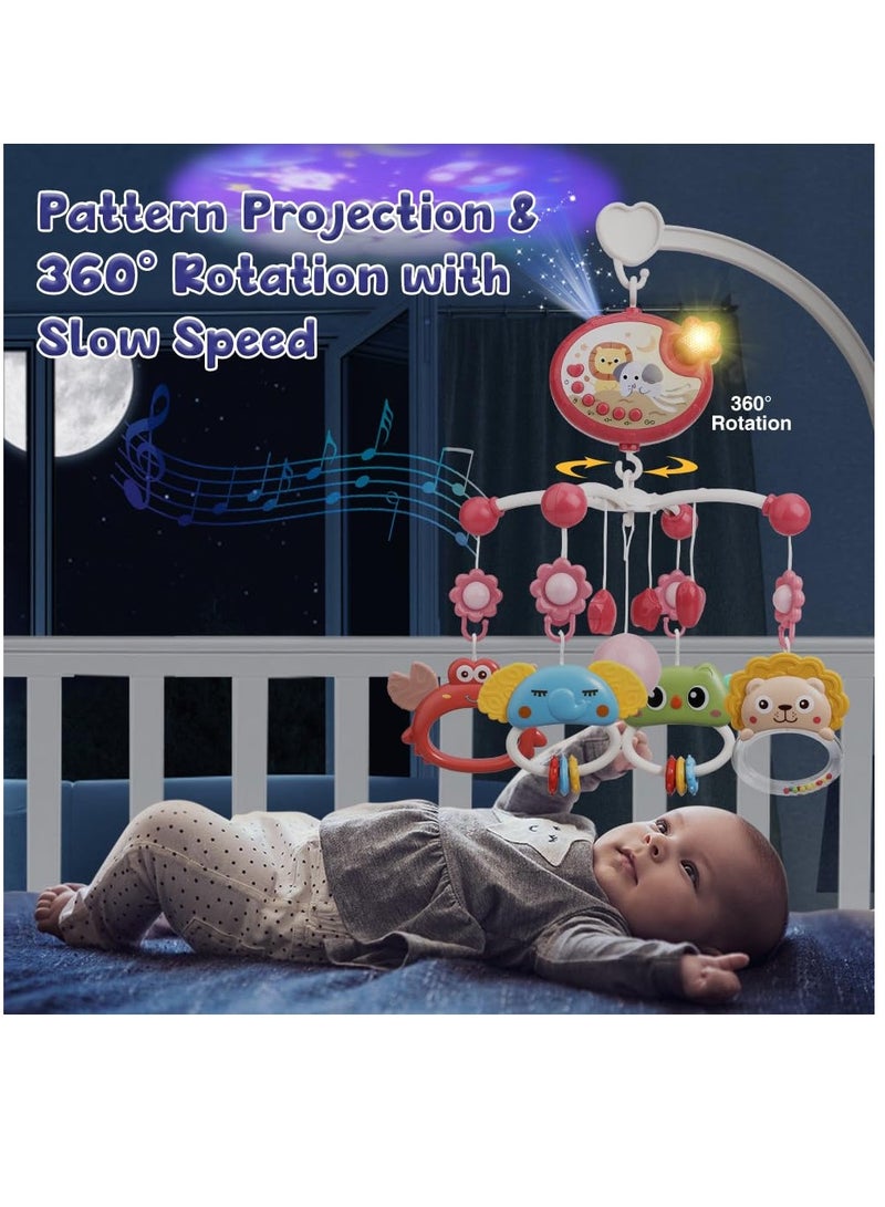 Excefore هاتف محمول سرير الطفل مع الموسيقى والأضواء، تحكم عن بعد بتدوير 360° موبايل موسيقي للسرير مع 400 لحن مهدئ، ضوء ليلي اسقاطي ولعبة جراش قابلة للمضغ - Image 2