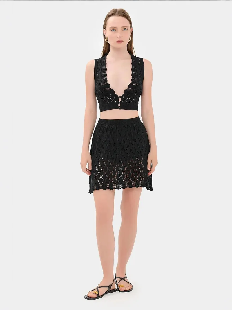 HICCUP Crochet Plunge Neck Sleeveless High Waist Coords