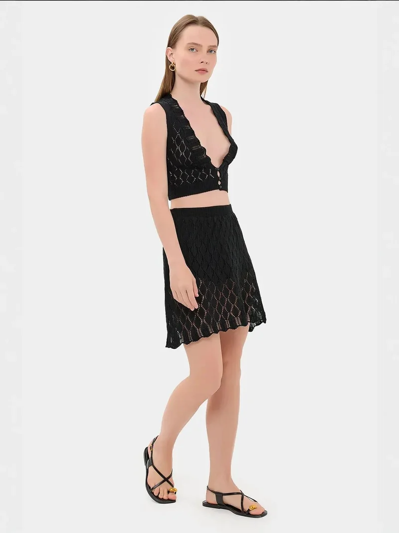 HICCUP Crochet Plunge Neck Sleeveless High Waist Coords