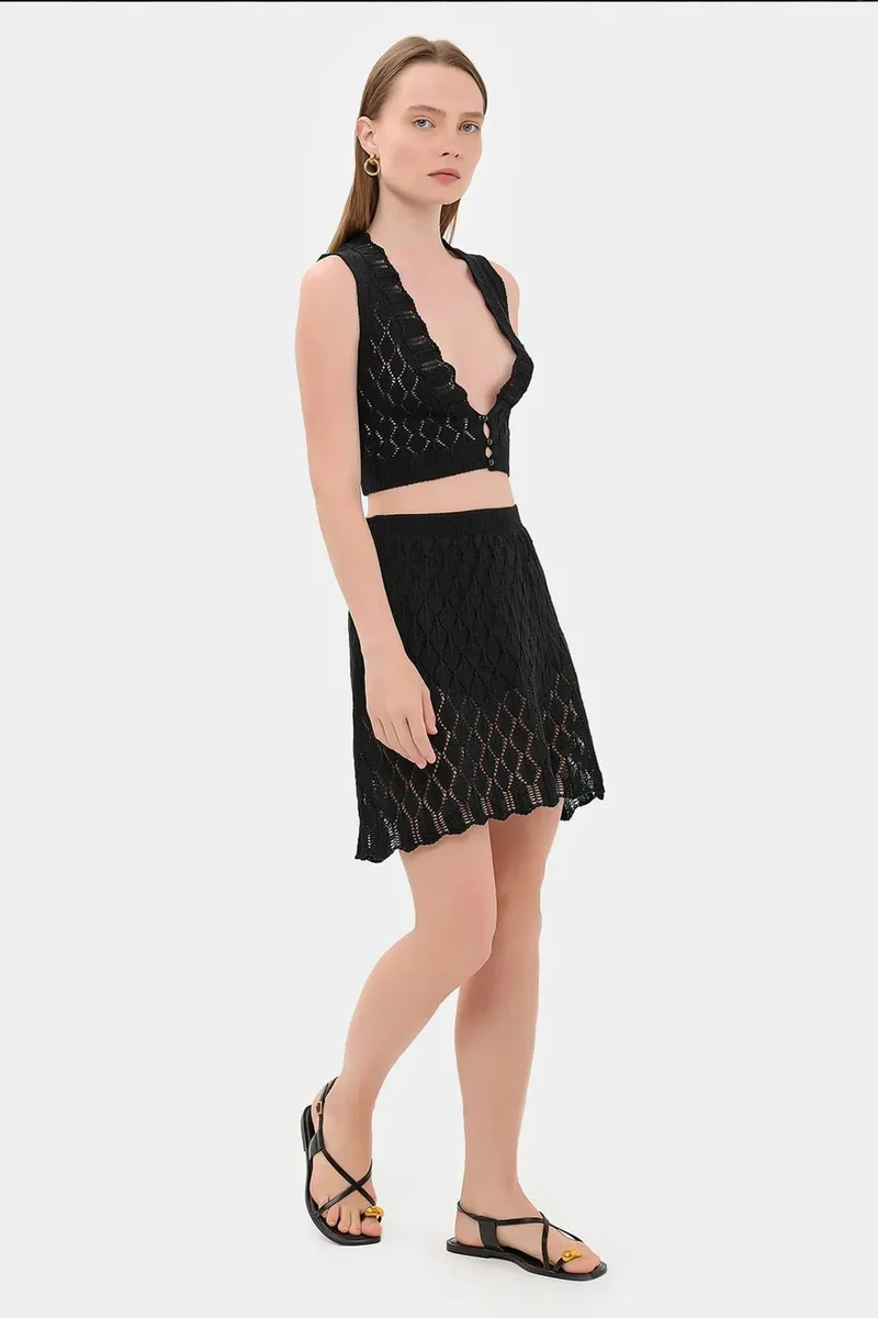 Hiccup Crochet Plunge Neck Sleeveless High Waist Coords