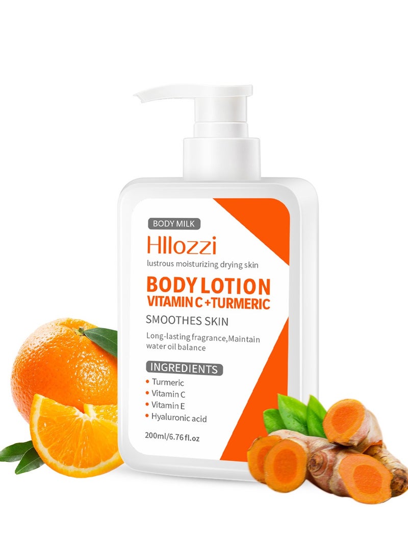 هلوزي لوشن الجسم بالكركم بفيتامين سي ، مرطب مرطب للجسم للبشرة الجافة ، مزيل البقع الداكنة ، عناية ناعمة بالبشرة ، سعة كبيرة ، 200 مل - Image 1