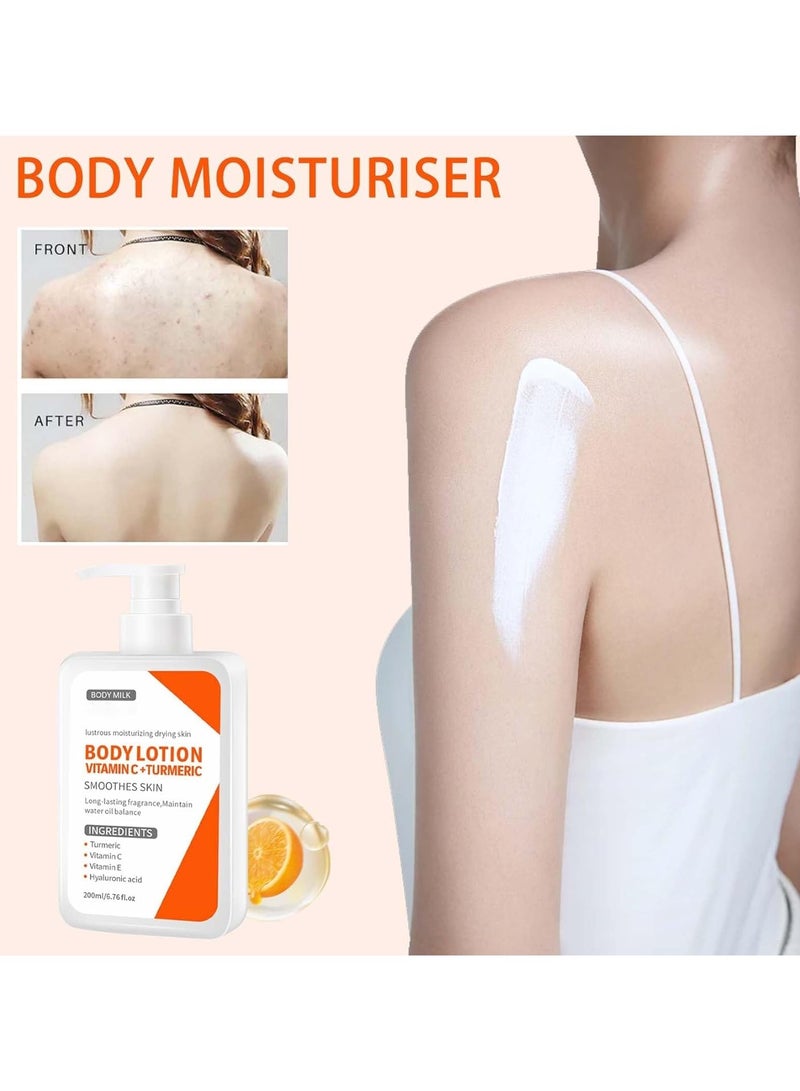 هلوزي لوشن الجسم بالكركم بفيتامين سي ، مرطب مرطب للجسم للبشرة الجافة ، مزيل البقع الداكنة ، عناية ناعمة بالبشرة ، سعة كبيرة ، 200 مل - Image 4