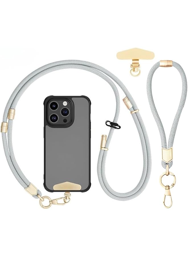 Green Tiger Universal Phone Lanyard Crossbody Phone Strap and Wrist Strap Set, Adjustable Neck Metal Buckle Cell Phone Cord (Silver grey) - Image 1