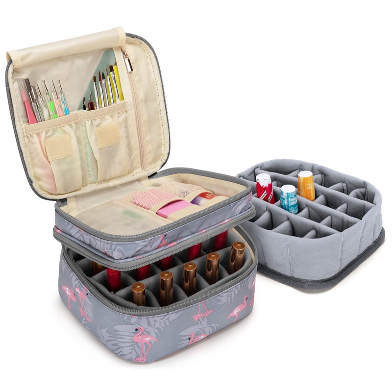 LUXJA Nail Polish Carrying Case Holds 20 Bottles 15ml 05 floz Doublelayer Organizer for Nail Polish and Manicure Set Flamingo
