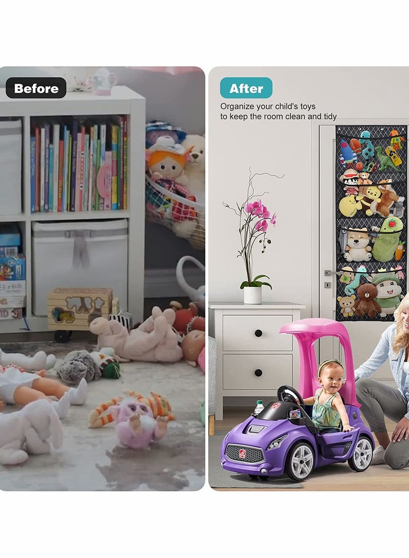 Over The Door Plush Toy Storage Organizer - Large Capacity Hanging Pockets for Kids' Toys, Baby Essentials & Soft Items - Breathable Storage Solution for Playroom & Bathroom  - Image 2