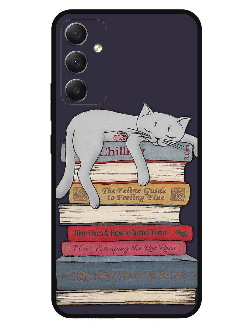Theodor Protective Case Anti Scratch Shock Proof Bumper Cover For Samsung Galaxy M34 5G Cat With Books - Image 1