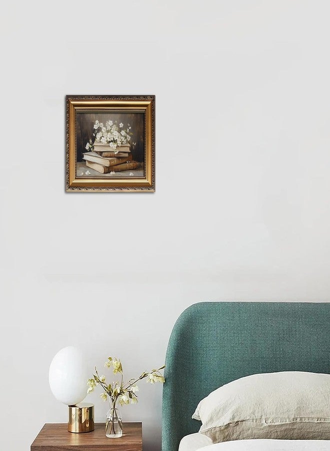 Kizbok Gold Framed Wall Art for Home Decor, Vintage Books and Flowers Canvas Prints Painting, Antique Vintage Floral Wall Decor for Light Academia Cottage Room Decor, Aesthetic Bedroom Framed Art - Image 5