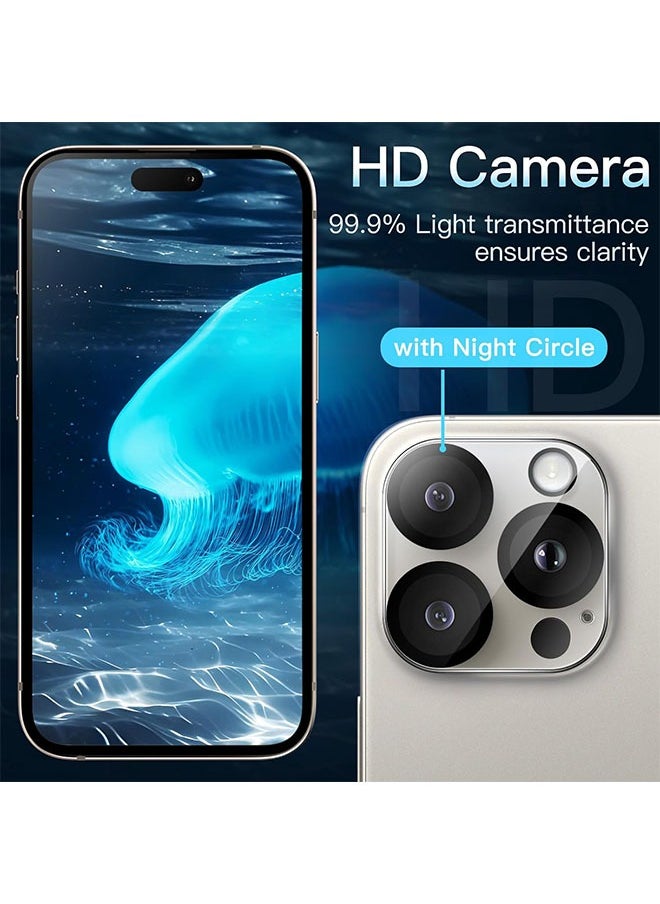 زفيف 3 قطع واقي عدسة الكاميرا لهاتف iPhone 16 Pro 6.3 بوصة وiPhone 16 Pro Max 6.9 بوصة، زجاج مقسى 9H، مضاد للخدش، صديق للحافظة، لا يؤثر على اللقطات الليلية، شفاف عالي الدقة  - Image 2