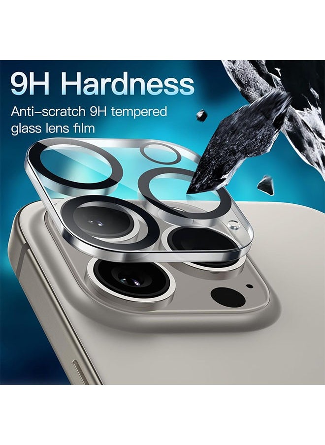 زفيف 3 قطع واقي عدسة الكاميرا لهاتف iPhone 16 Pro 6.3 بوصة وiPhone 16 Pro Max 6.9 بوصة، زجاج مقسى 9H، مضاد للخدش، صديق للحافظة، لا يؤثر على اللقطات الليلية، شفاف عالي الدقة  - Image 5