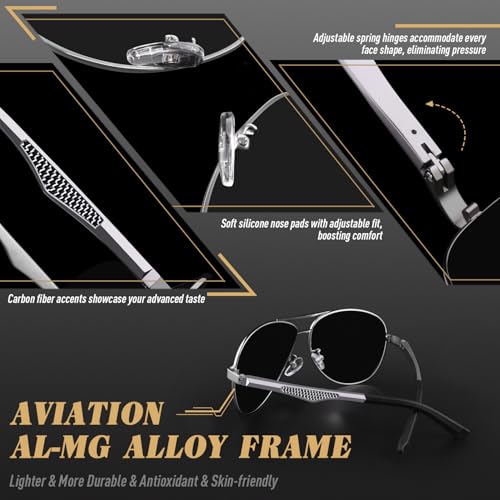 CGID GA61 Premium Al-Mg Alloy Pilot Polarized Sunglasses UV400, Full Mirrored Spring Hinges Sun Glasses for Men Women Mens Shades - Image 4