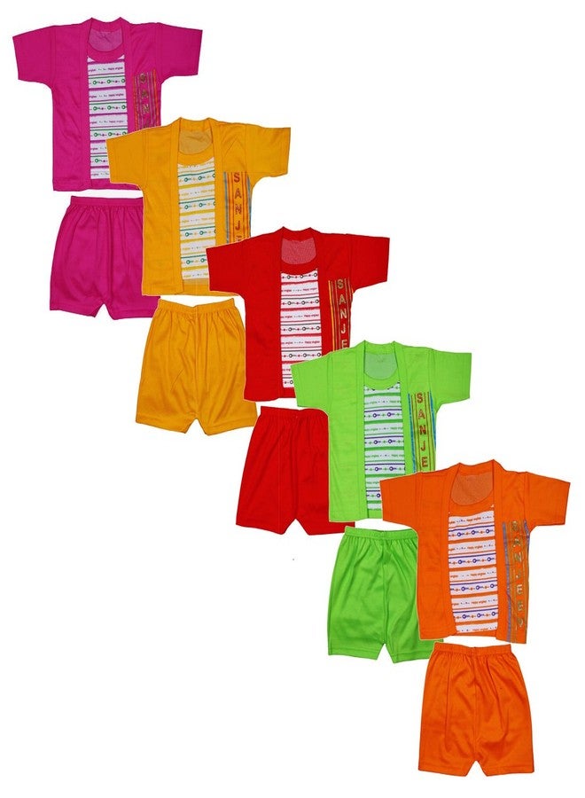 SR CREATIONS Baby Boy's Cotton Printed Half Sleeve T-Shirt and Shorts Combo Multicolour 6-18 Months Pack of 5