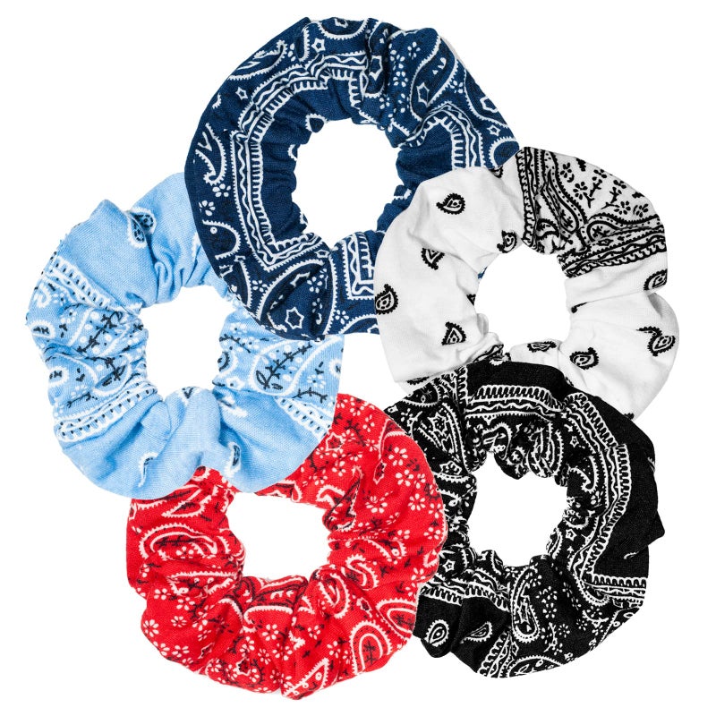 Bandana Print Scrunchies Hair Ties 5PCS Cotton Hair Elastics for Women