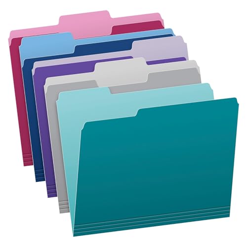 TOPS Pendaflex Two Tone Color File Folders, Letter Size, Assorted Colors (Teal, Violet, Gray, Navy and Burgundy), 1/3-Cut Tabs, 5 Color, 100/Box, (02315) - Image 1