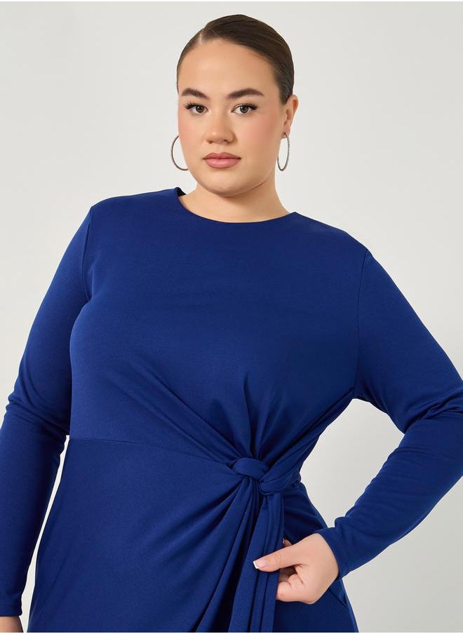 Styli Plus Size Draped Tie Waist Detail A-Line Midi Dress  - Image 4
