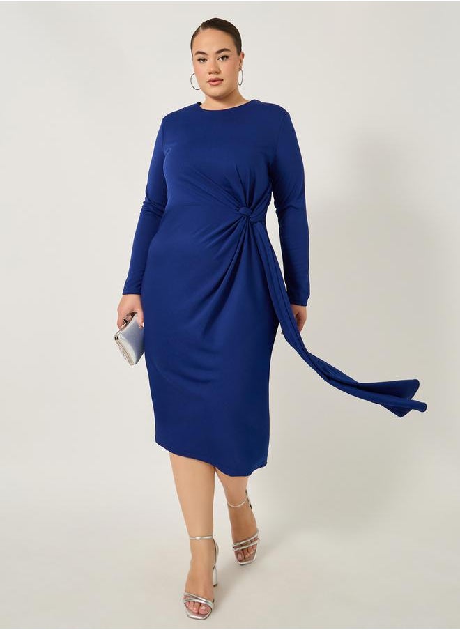 Styli Plus Size Draped Tie Waist Detail A-Line Midi Dress  - Image 2