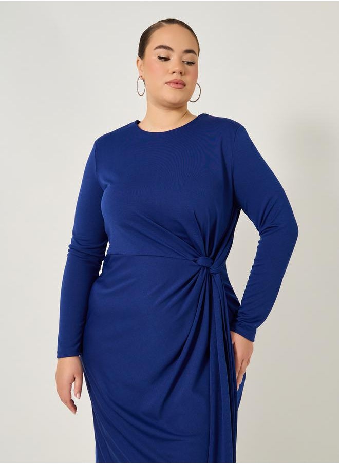 Styli Plus Size Draped Tie Waist Detail A-Line Midi Dress  - Image 3
